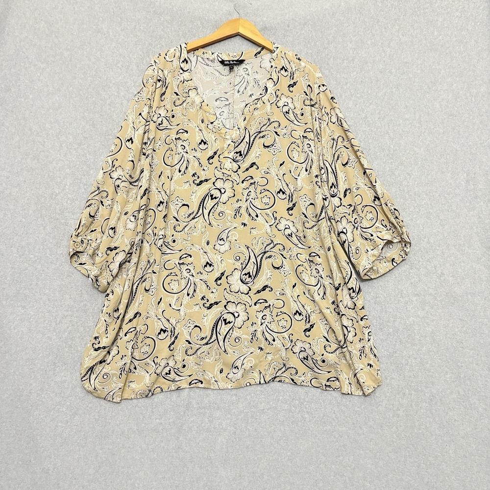 Ulla Popken Top Womens 32/34 Tunic Blouse Paisley 3/4 Sleeve‎ Boho Cottagecore*